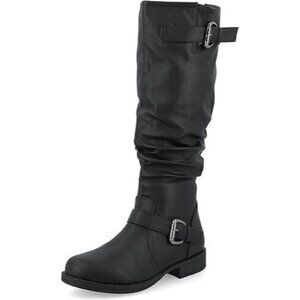 Journee Collection Womens Leather Stormy Riding Boot Buckle Detail Black Size 10